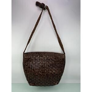 Vintage Woven Brown Leather Shoulder Bag Boho Brazil LJS Collection Handbag 80s